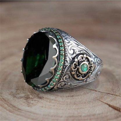 Green or Blue Emerald Crowned Biker Ring.