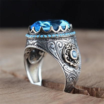 Green or Blue Emerald Crowned Biker Ring.