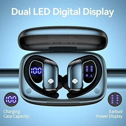 Bluetooth Over-Ear Buds, Built-in Mic 48hrs Play Back, LED Display