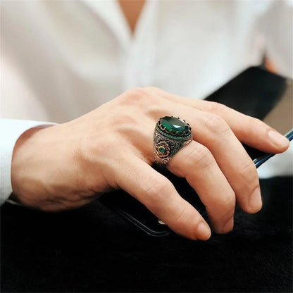 Green or Blue Emerald Crowned Biker Ring.