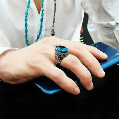 Green or Blue Emerald Crowned Biker Ring.