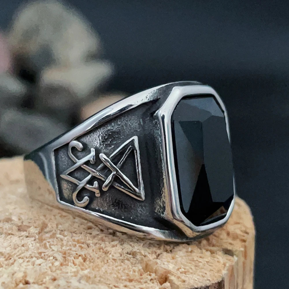 Black Stone Biker Rings
