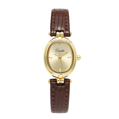 Retro Niche Design Square Gold Casual Brown Leather Watch