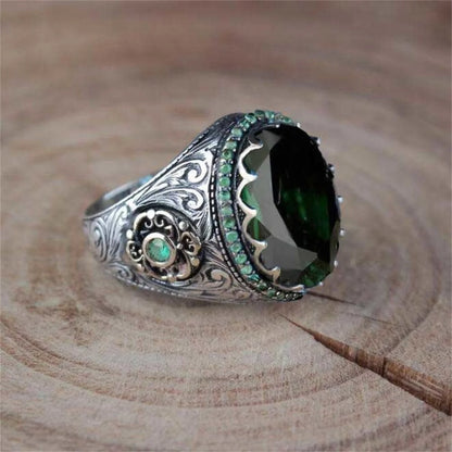 Green or Blue Emerald Crowned Biker Ring.