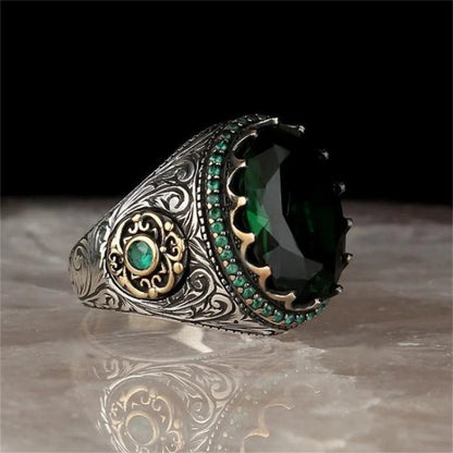 Green or Blue Emerald Crowned Biker Ring.