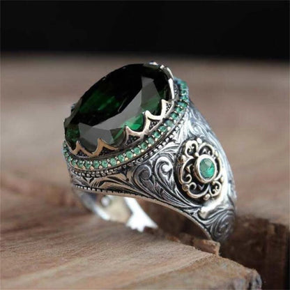 Green or Blue Emerald Crowned Biker Ring.