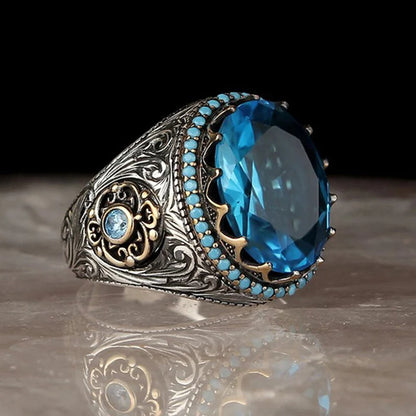 Green or Blue Emerald Crowned Biker Ring.