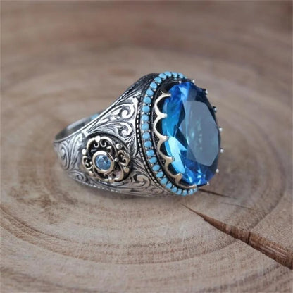 Green or Blue Emerald Crowned Biker Ring.