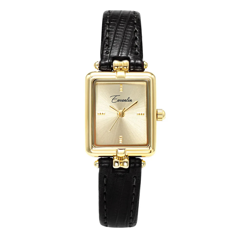 Retro Niche Design Square Gold Casual Brown Leather Watch