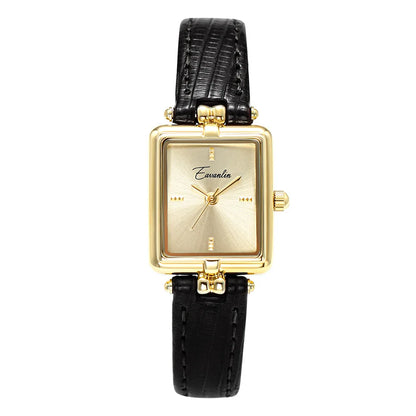 Retro Niche Design Square Gold Casual Brown Leather Watch