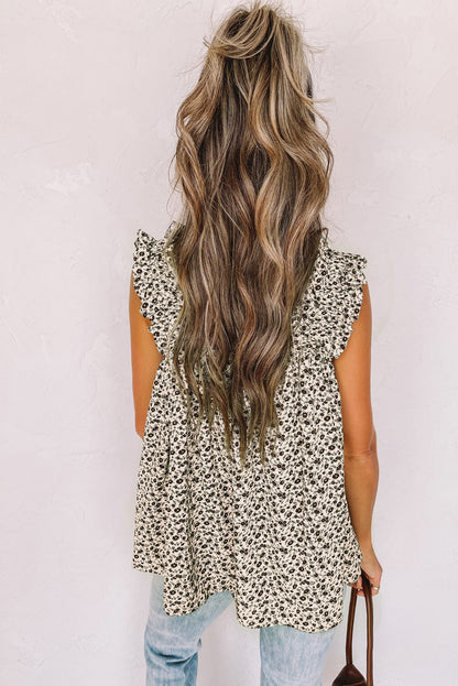 Ditsy Floral Print Ruffle Straps Flowy Boho Summer Top