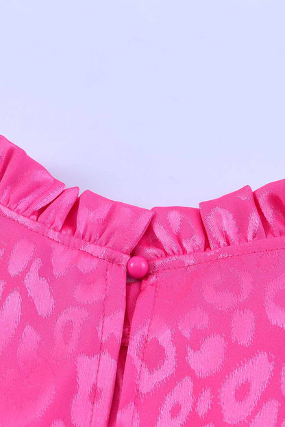 Rosy Satin Jacquard Sleeveless A-Line Leopard Print Dress