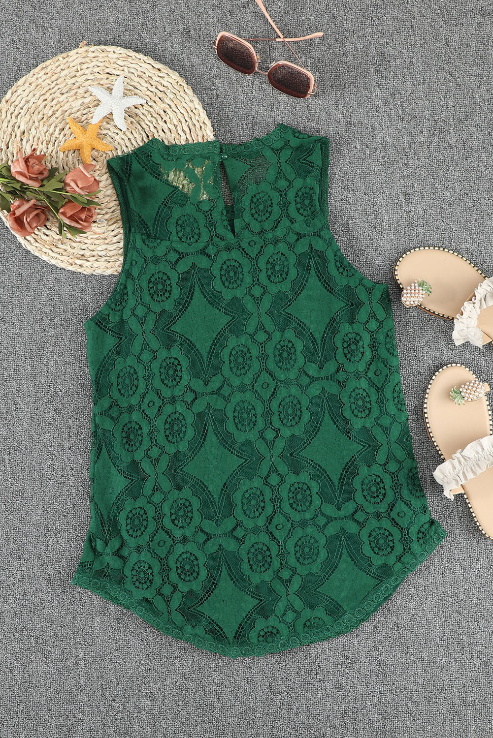 Elegant Sleeveless Flower Lace Top for Summer
