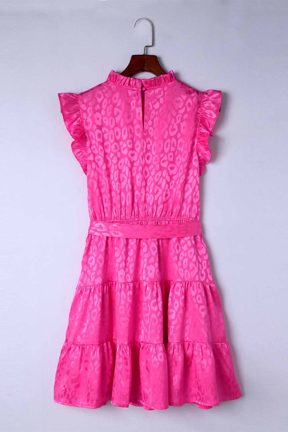 Rosy Satin Jacquard Sleeveless A-Line Leopard Print Dress
