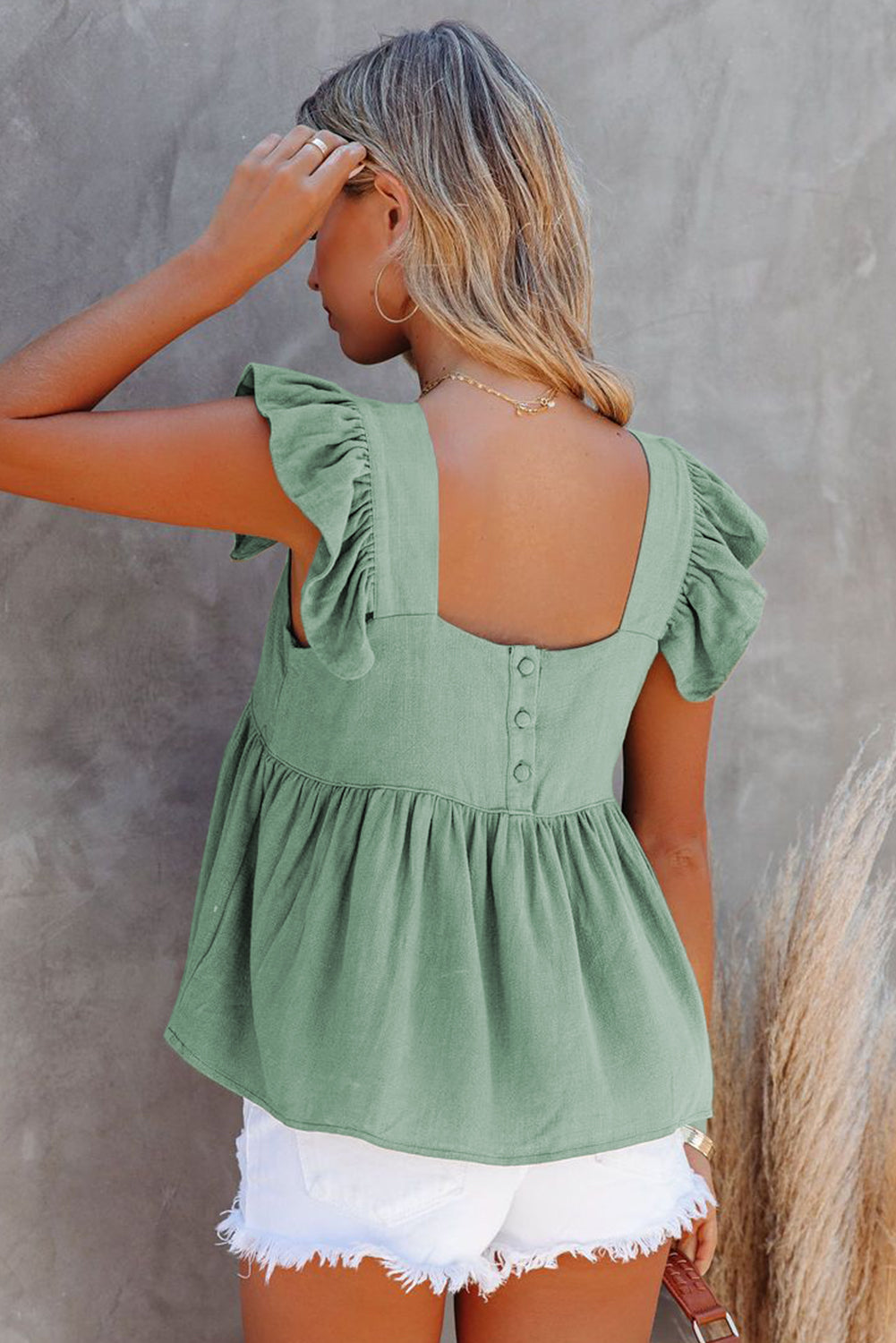 Casual Flutter Shoulder Babydoll Sleeveless Shirt