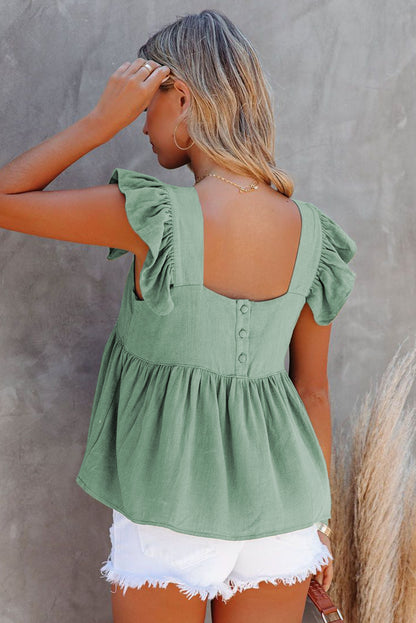 Casual Flutter Shoulder Babydoll Sleeveless Shirt