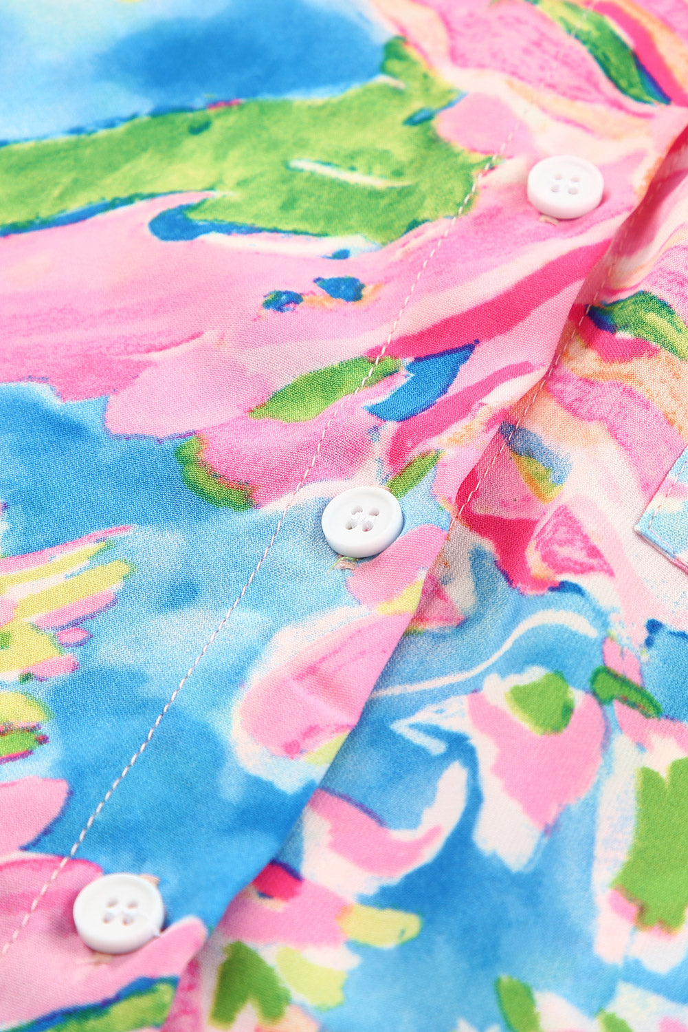 Abstract Floral Print Split V Neck Short Sleeve Blouse