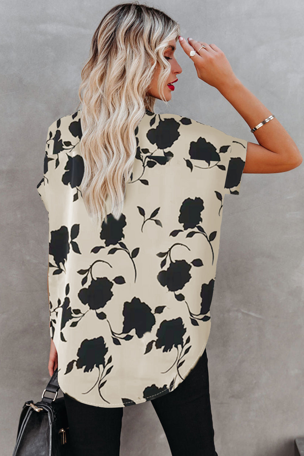 Floral Print Casual Roll Up Sleeve Blouse