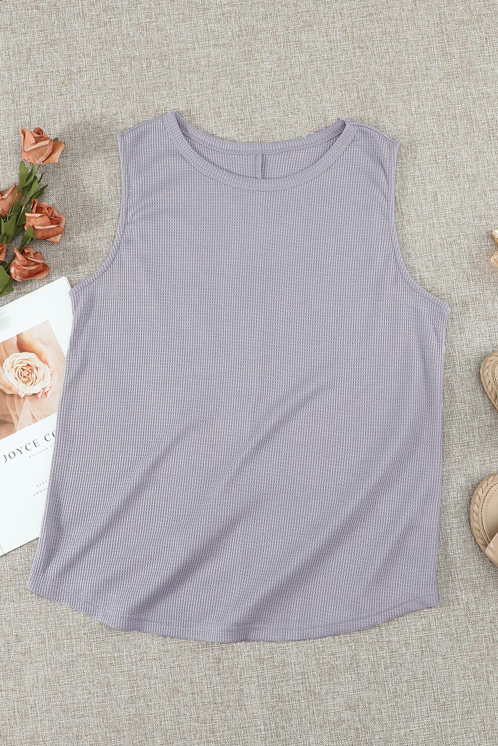 Crew Neck Basic Waffle Tank Top