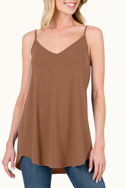 Clay Spaghetti Strap V-Neck Flowy Tunic Cami Top