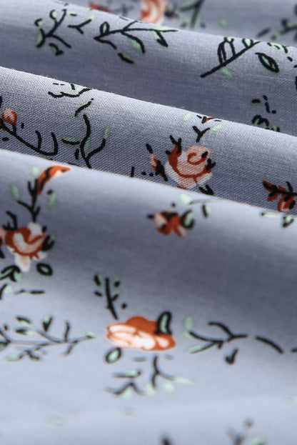 Floral Print Smocked Neck Flounce Sleeveless Shirt