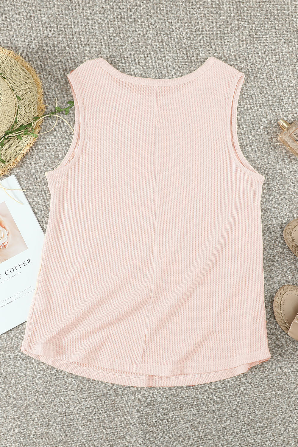 Crew Neck Basic Waffle Tank Top