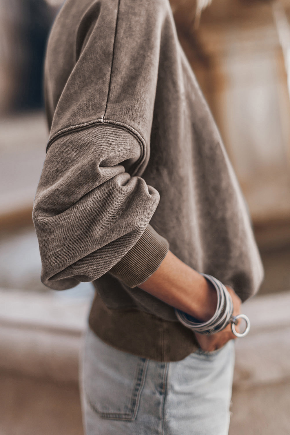 Red Drop Shoulder Crewneck Washed Pullover Sweatshirt