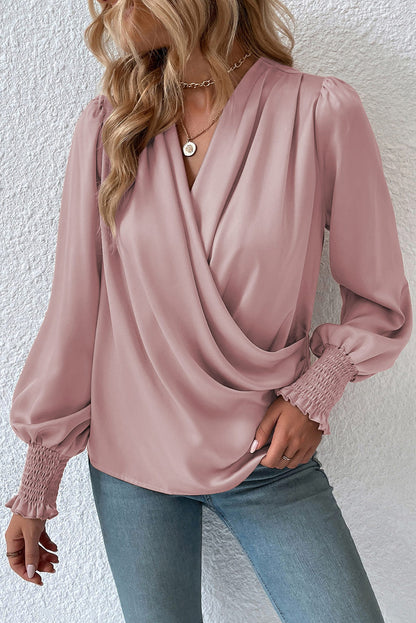 Drape V Neck Long Sleeve Blouse for Women