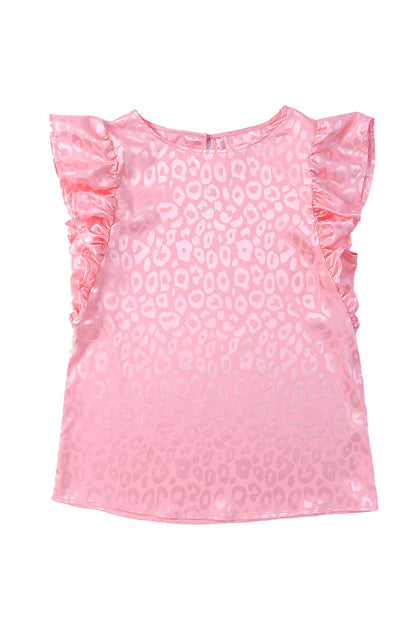 Rosy Satin Jacquard Sleeveless A-Line Leopard Print Dress