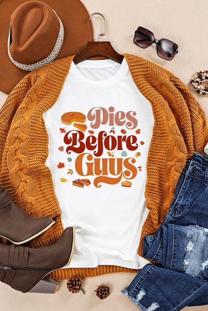 White Pies Before Guys Letter Print Graphic Tee
