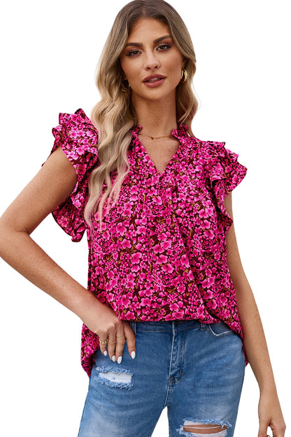 Floral Print Tiered Ruffle Sleeve V Neck Boho Top