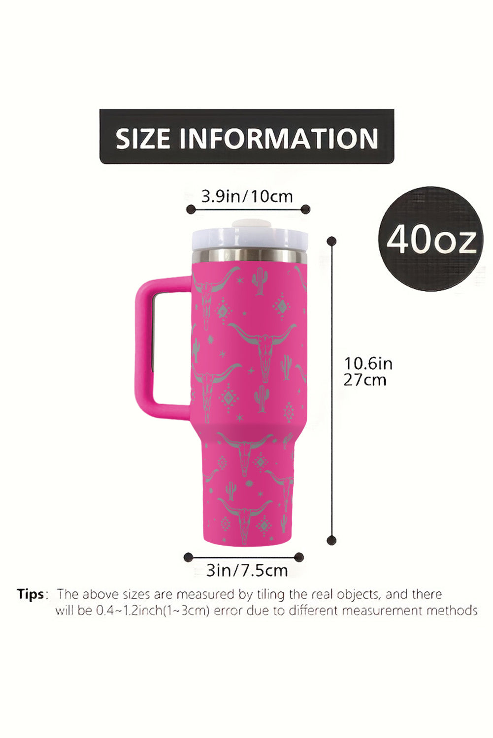 Rose Red Animal Horn Printed Stainless Tumbler with Lid and Straw