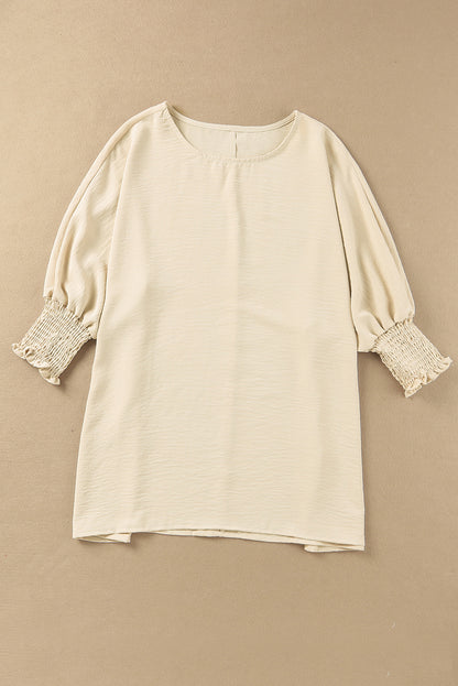 Casual Shirred Cuffs Half Sleeve Top