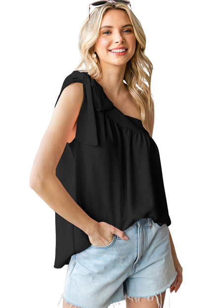 Casual Sleeveless One Shoulder Silk Top
