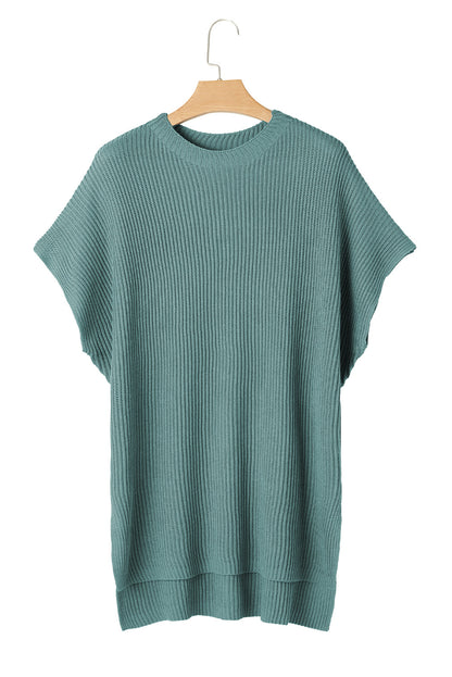 Apricot Side Slit Short Sleeve Oversized Sweater