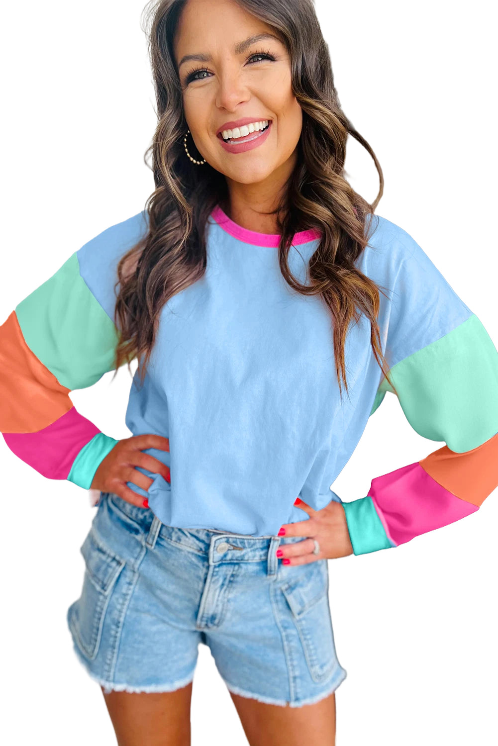 Multi Color Block Sleeve Loose Fit Top