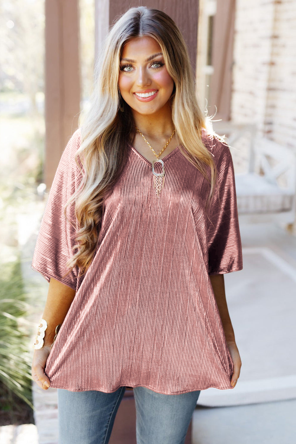 Textured Oversize Casual Tunic T Shirt