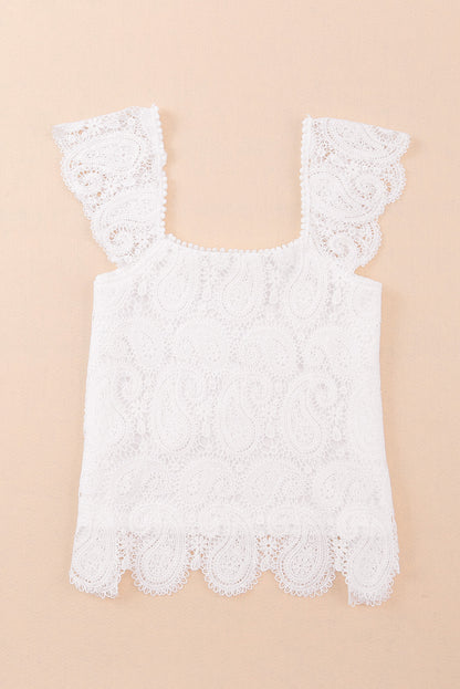 Lace Crochet Ruffled Square Neck Tank Top