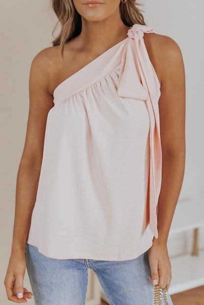 Casual Sleeveless One Shoulder Silk Top