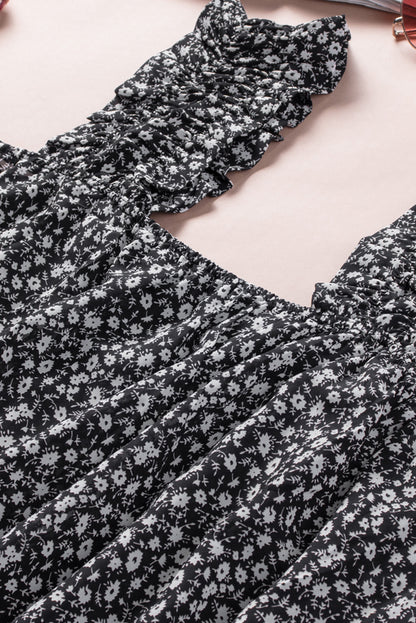 Ditsy Floral Print Ruffle Straps Flowy Boho Summer Top