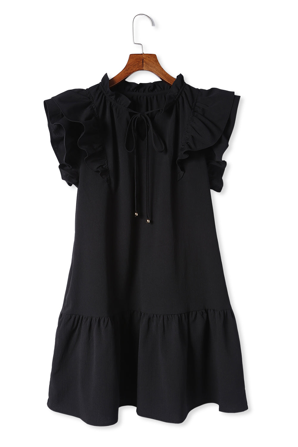 Tiered Ruffled Drawstring V Neck Short Dress With Pockets