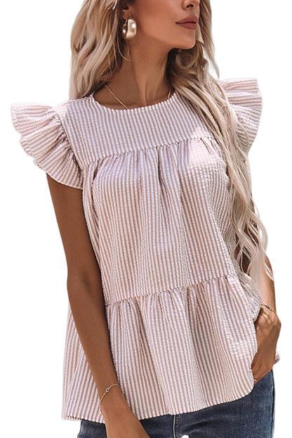Striped Ruffle Tiered Sleeveless Shirt