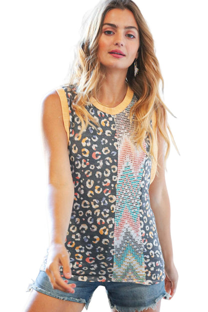 Multicolor Color Block Exposed Seam Casual V Neck Tank Top