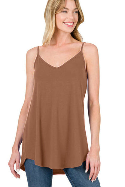 Clay Spaghetti Strap V-Neck Flowy Tunic Cami Top