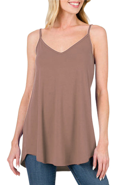 Clay Spaghetti Strap V-Neck Flowy Tunic Cami Top