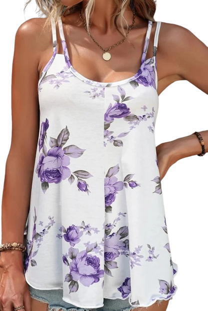 Light Blue Floral U-Neck Spaghetti Strap Tank Top