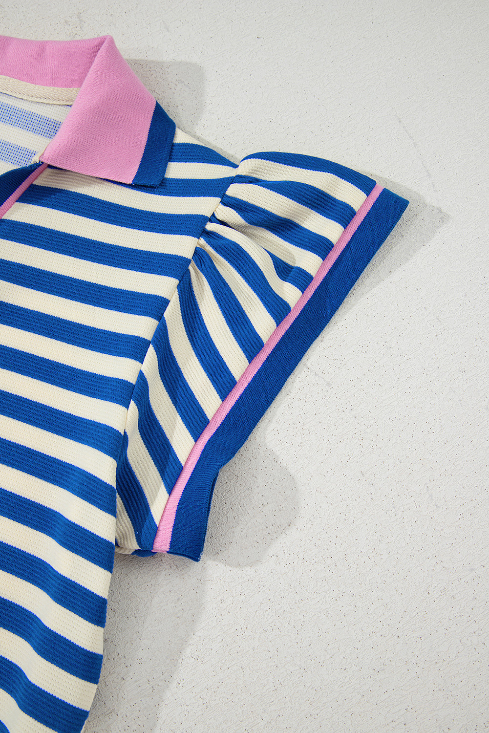 Sachet Pink Striped Ruffle Short Sleeve Pop of Color Neckline Dress
