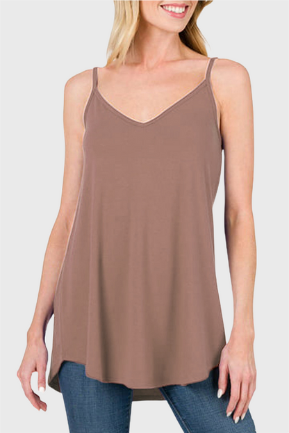 Clay Spaghetti Strap V-Neck Flowy Tunic Cami Top