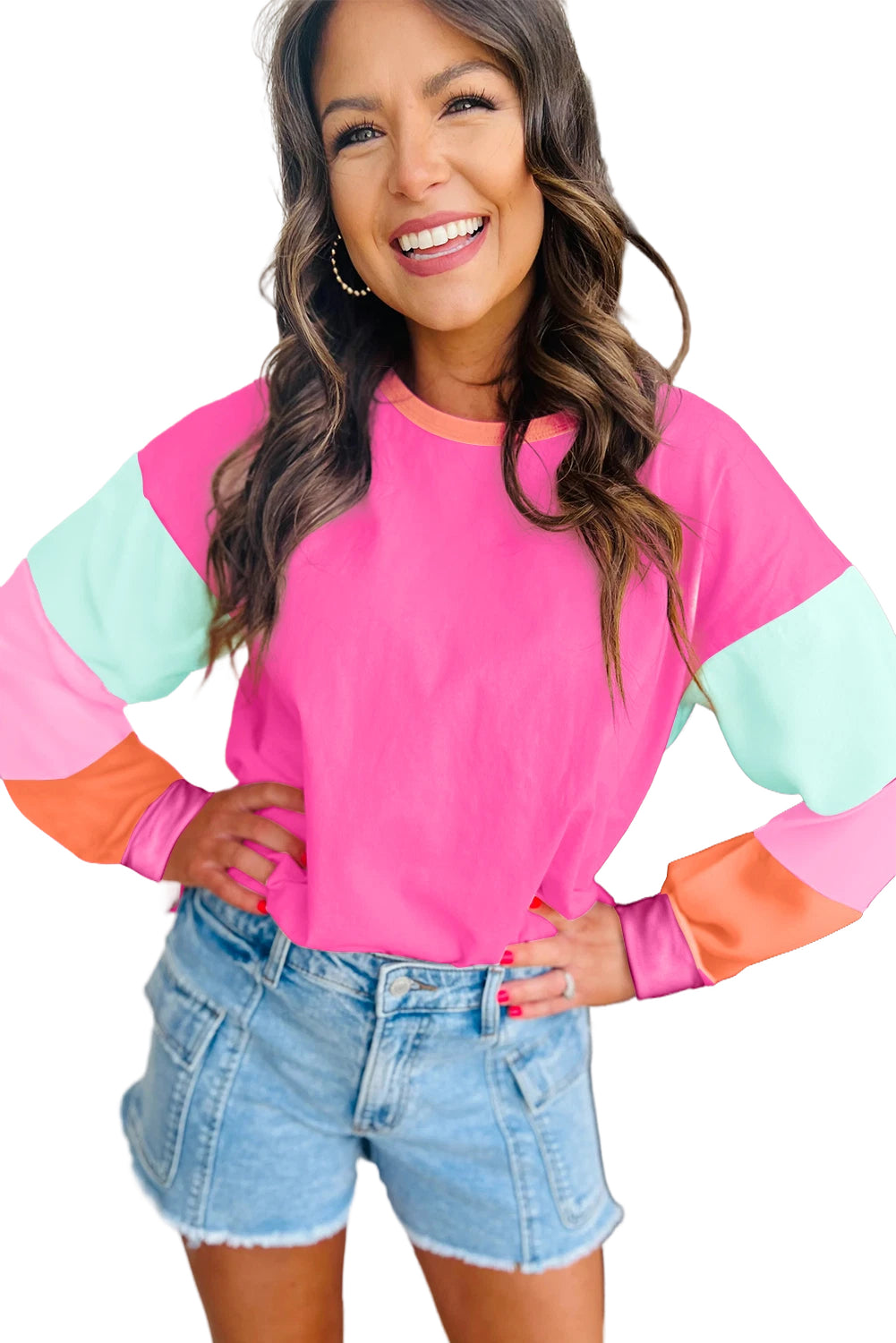 Multi Color Block Sleeve Loose Fit Top