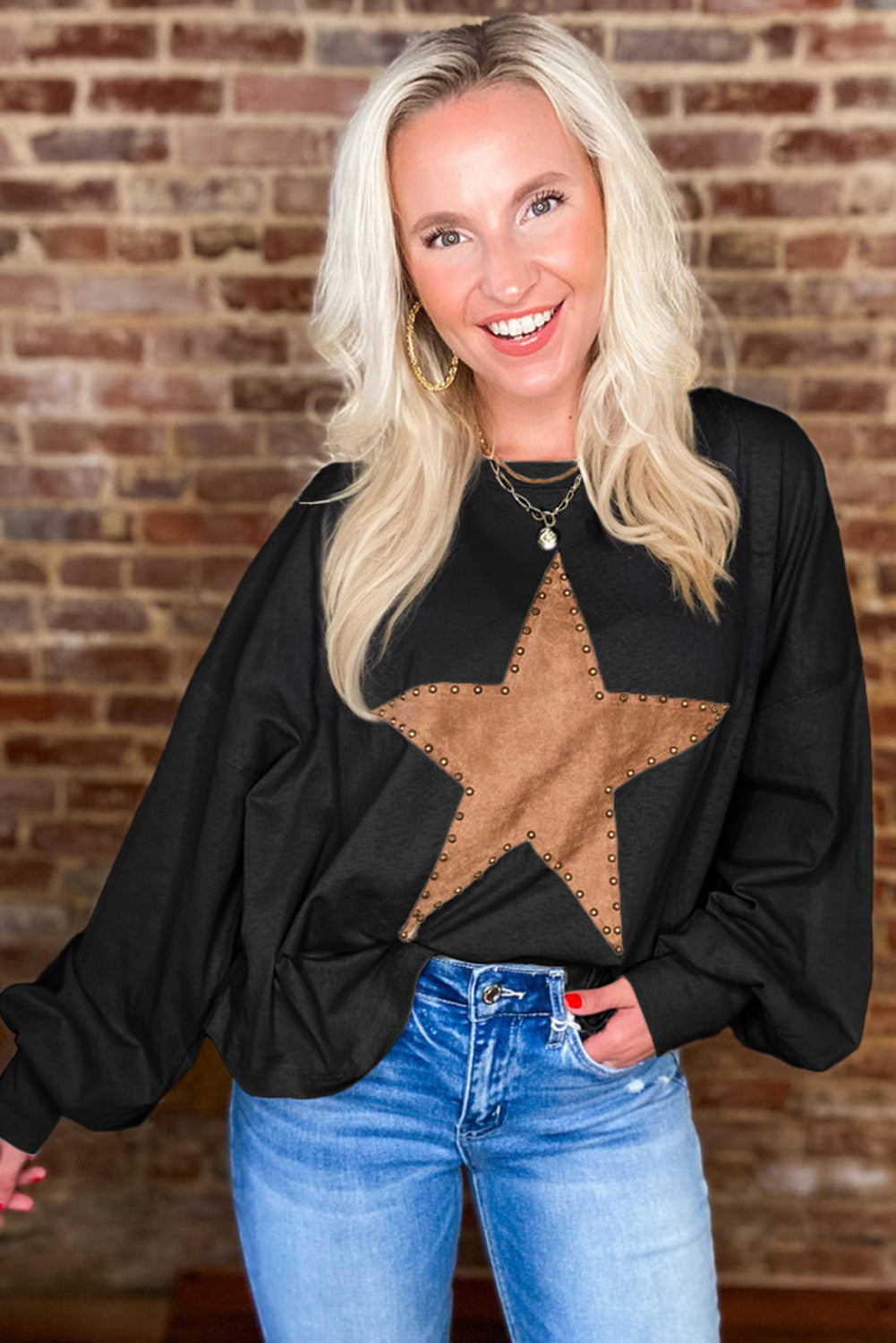Studded Star Graphic Oversized Top